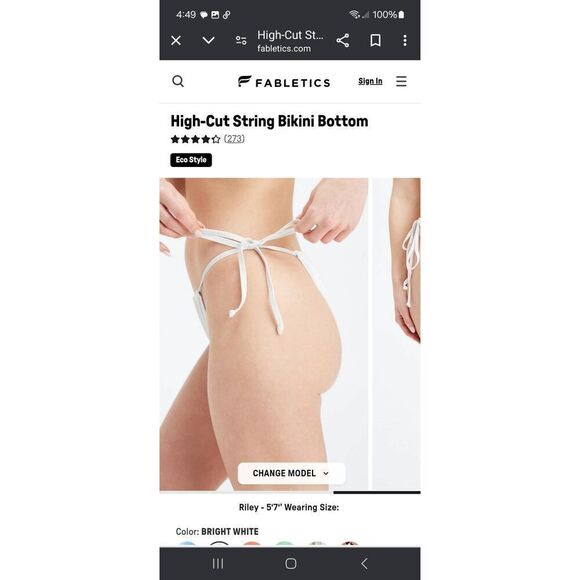 New Medium Fabletics Bright White High Cut String Cheeky Bikini Swim Bottoms - Picture 3 of 8
